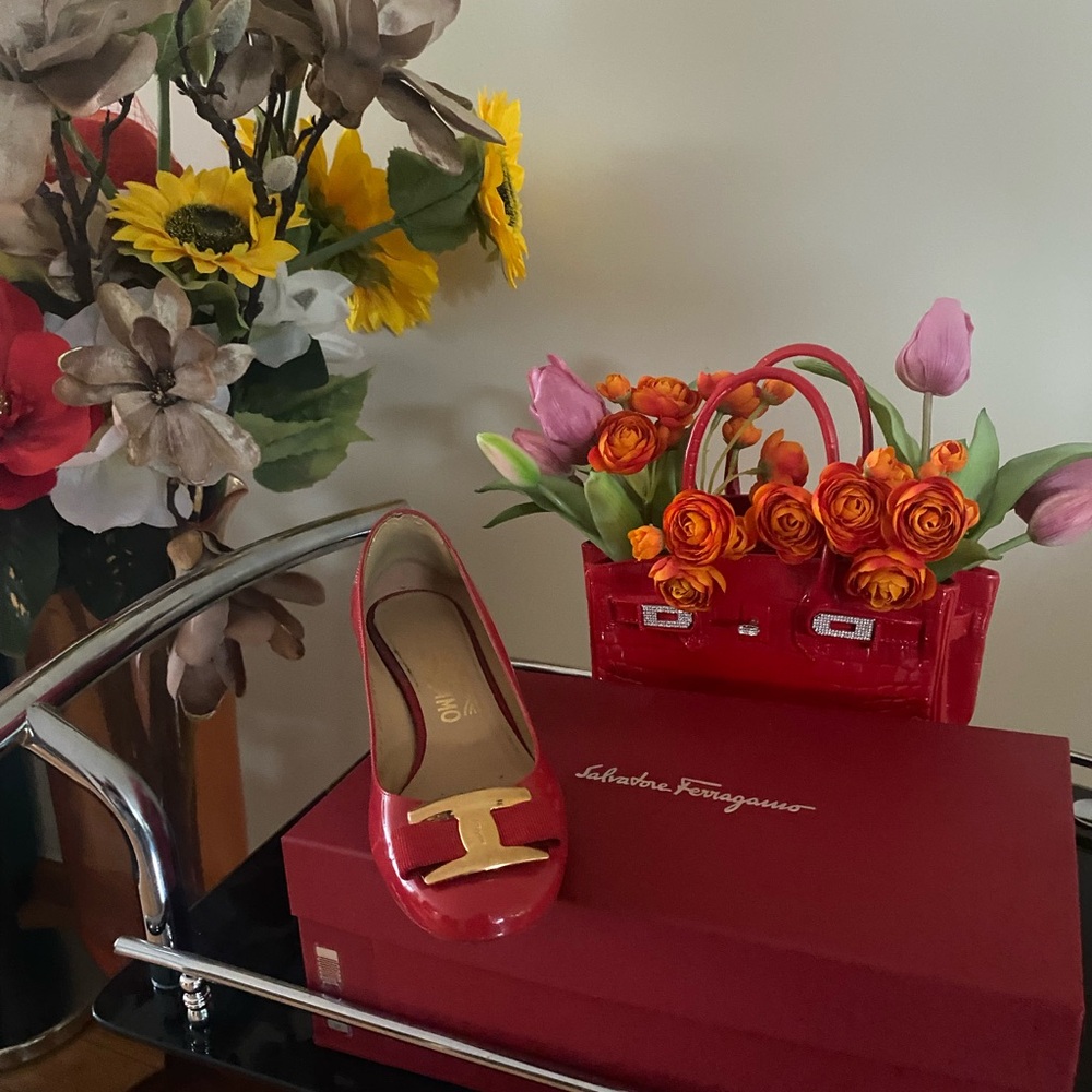 Salvatore Ferragamo Red Flats with Gold Detail